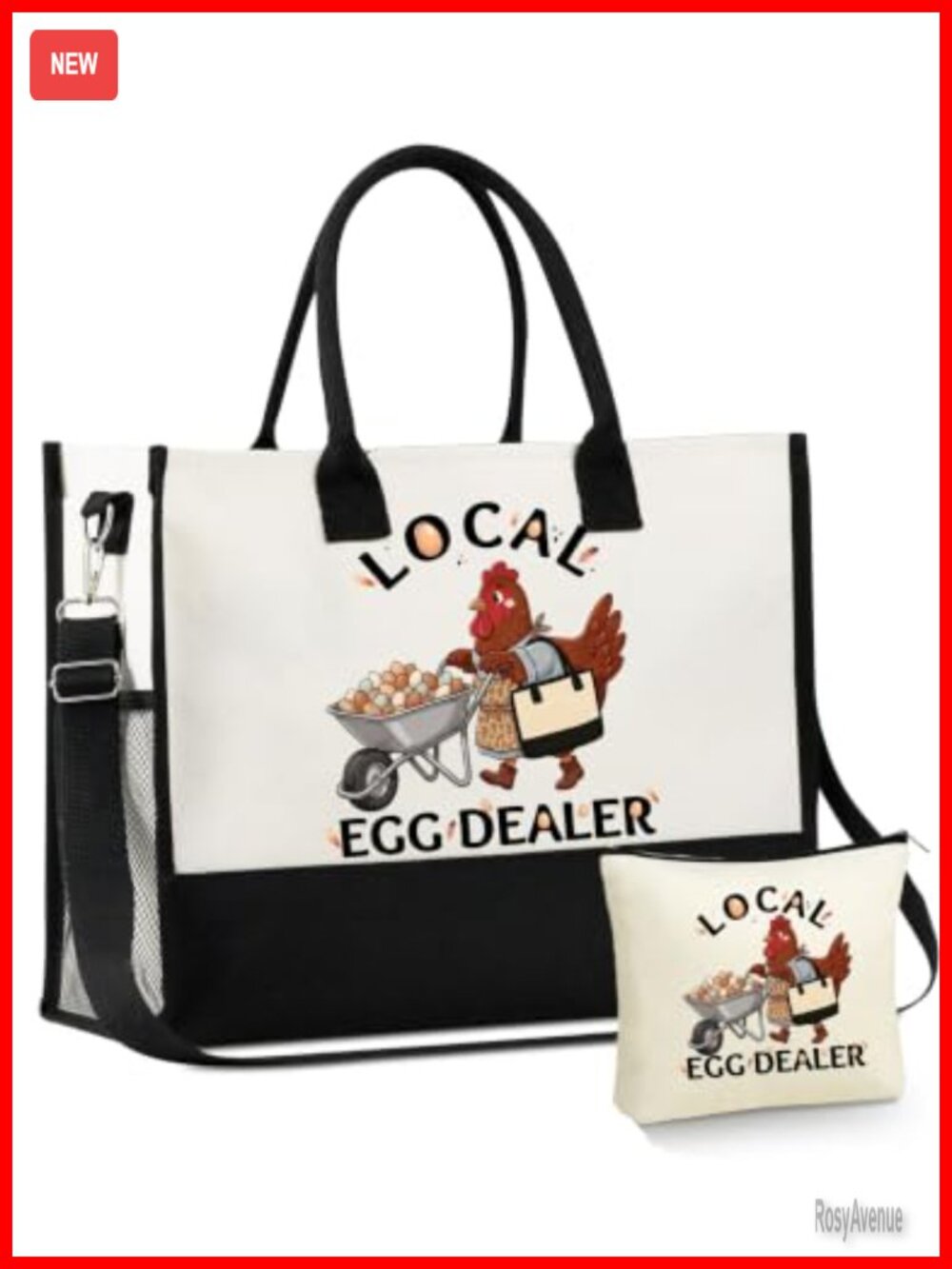 Canvas Tote Bag with Makeup Pouch Set Chicken Lover Gift